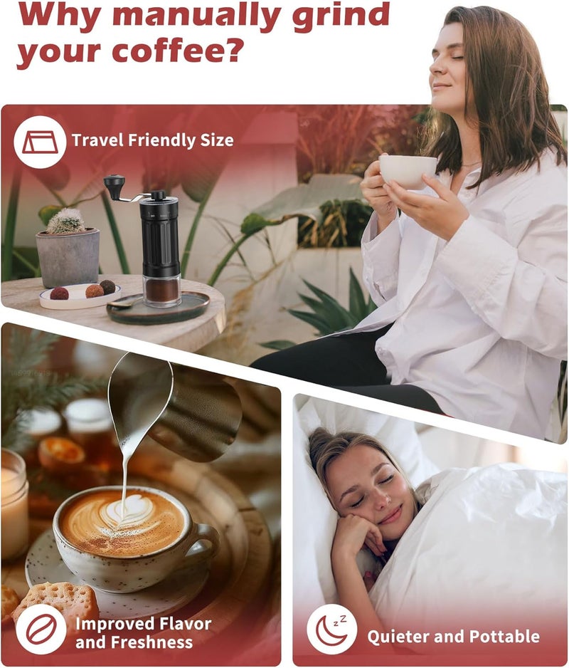 GCCTXG GCCTXC Manual Coffee Grinder with Ceramic Burr Handheld Hand Crank Espresso Grinder for Coarse Drip Fine Pour Over French Press Small Portable for Travel Camping Quiet Adjustable with Grind Settings - Image 4